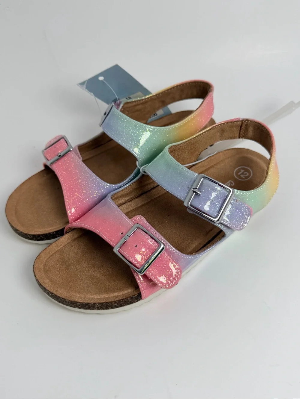 Cat & Jack Glitter Rainbow Double Buckle Sandals - Pink, Green, Blue